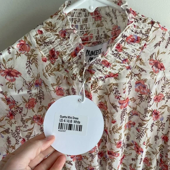 Princess Polly Guetta Mini Dress - Ditsy Floral - White/Pink - US Size 4 - NWT - Picture 9 of 14